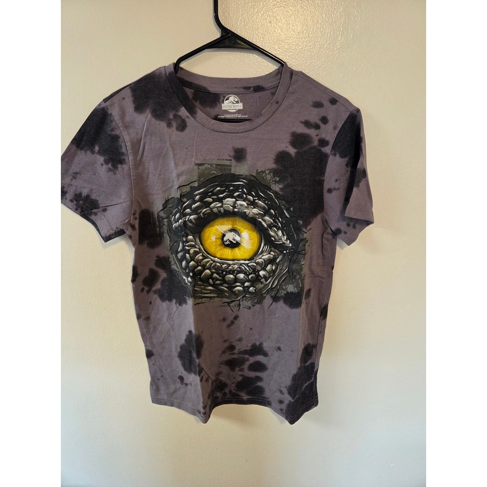 Jurassic World Tie Dye Graphic T-Shirt Mens Medium Purple Black Dinosaur Eye Tee